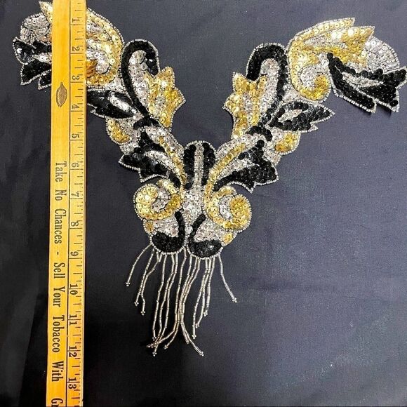Beaded Sequin bling sew-on appliqué 14" x 12" Vintage Never used v-collar NWOT - Picture 3 of 3